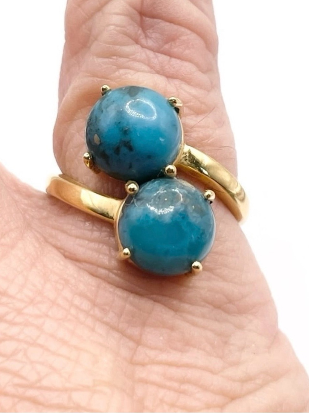 Size 7 blue turquoise 925 Sterling silver bypass Ring - Picture 6 of 8